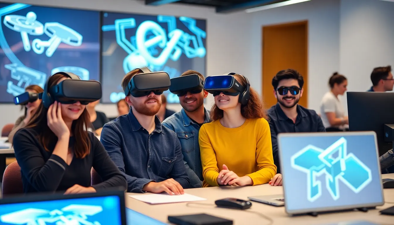 Students learning with advanced AR/VR technology